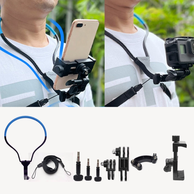 TUYU 攝影機頸帶手機胸帶支架 用於視頻拍攝//第一人稱視角，標準（黑色）、標準（藍色）、帶手機夾（黑色）、帶手機夾（藍色）、垂直拍攝（黑色）、垂直拍攝（藍色）、垂直+手機夾（黑色）