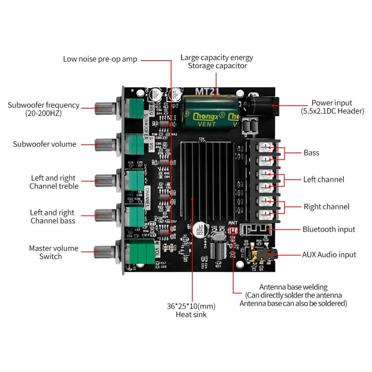 ZK-MT21 50W x 2+100W 2.1 聲道藍牙數位擴大機模組，ZK-MT21