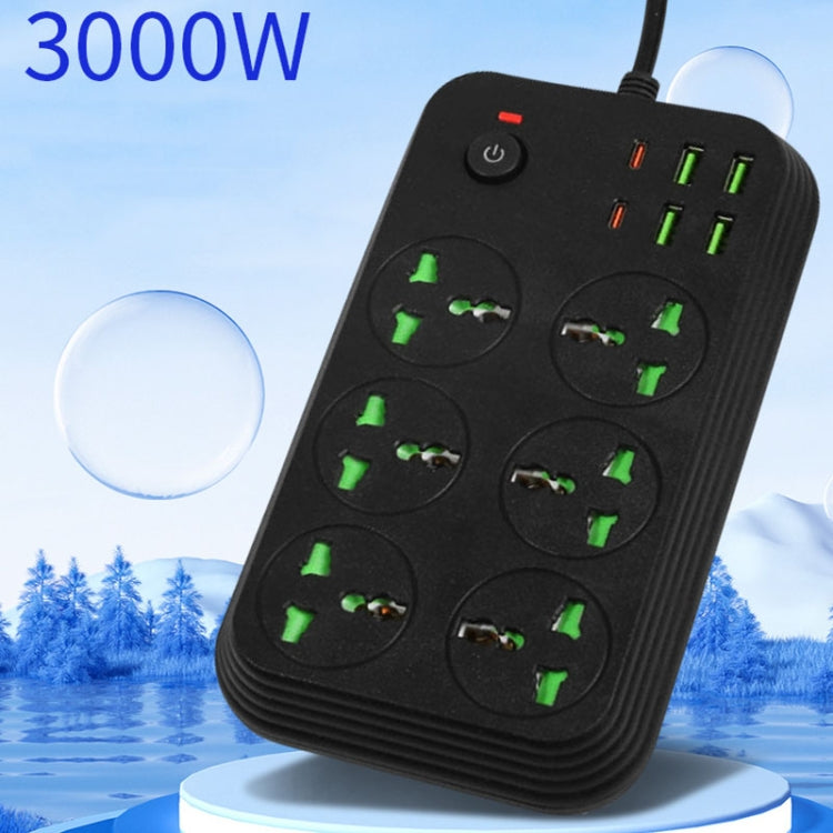 T24 2米3000W 6插座+PD+4 USB埠多功能阻燃插座帶開關，英規插頭，美規插頭