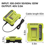 36-40V 工具切割機電池充電器，適用RYOBI PO401 / PO403 / PO400，美規，歐規，英規，澳規
