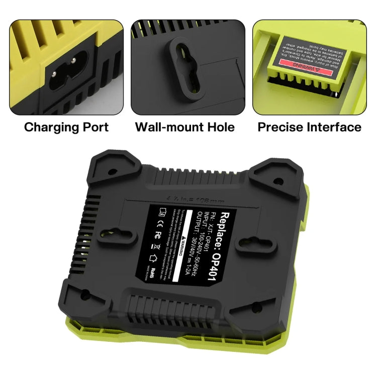 36-40V 工具切割機電池充電器，適用RYOBI PO401 / PO403 / PO400，美規，歐規，英規，澳規