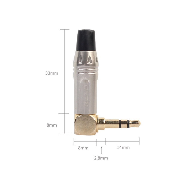 鋅合金 L 形 90 度 3.5mm 立體聲耳機線焊接插頭，鋅合金