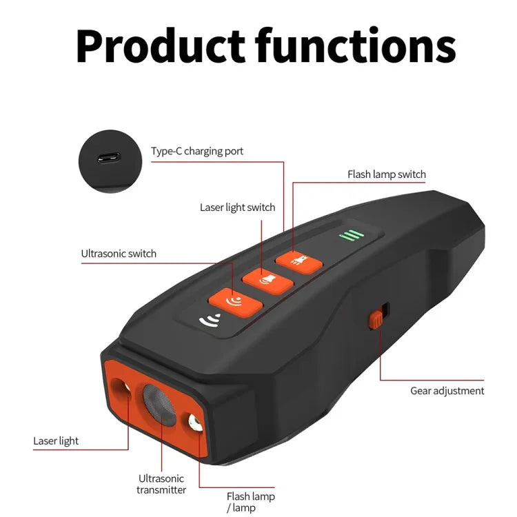 LED 閃光手持超聲波止吠器頻率轉換狗訓練裝置，黑+橙，深灰，灰+橙