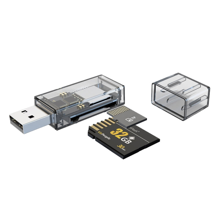 OTG 轉換器 USB 轉 SD/TF 2 合 1 多功能透明讀卡器，透明