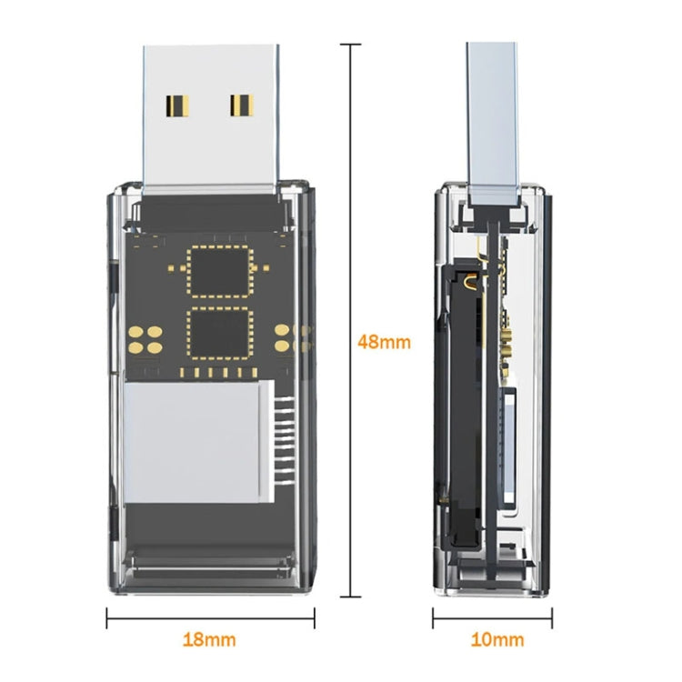 OTG 轉換器 USB 轉 SD/TF 2 合 1 多功能透明讀卡器，透明