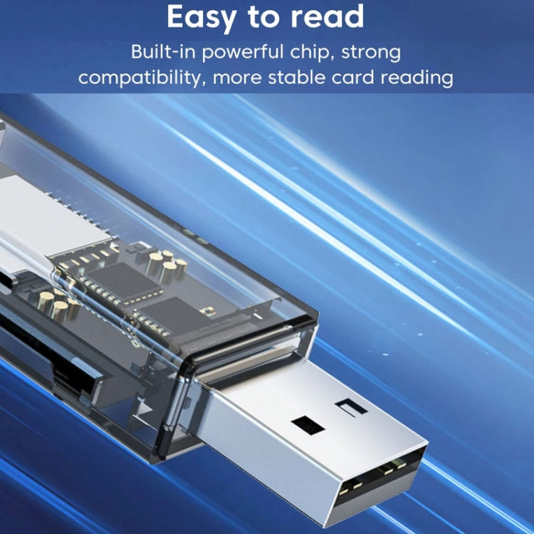 OTG 轉換器 USB 轉 SD/TF 2 合 1 多功能透明讀卡器，透明