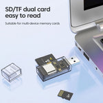 OTG 轉換器 USB 轉 SD/TF 2 合 1 多功能透明讀卡器，透明