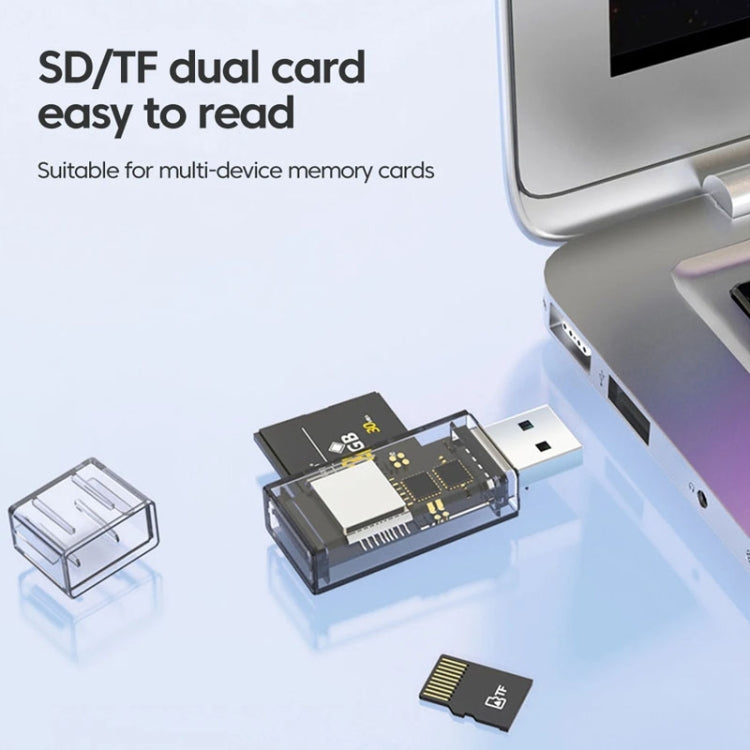 OTG 轉換器 USB 轉 SD/TF 2 合 1 多功能透明讀卡器，透明