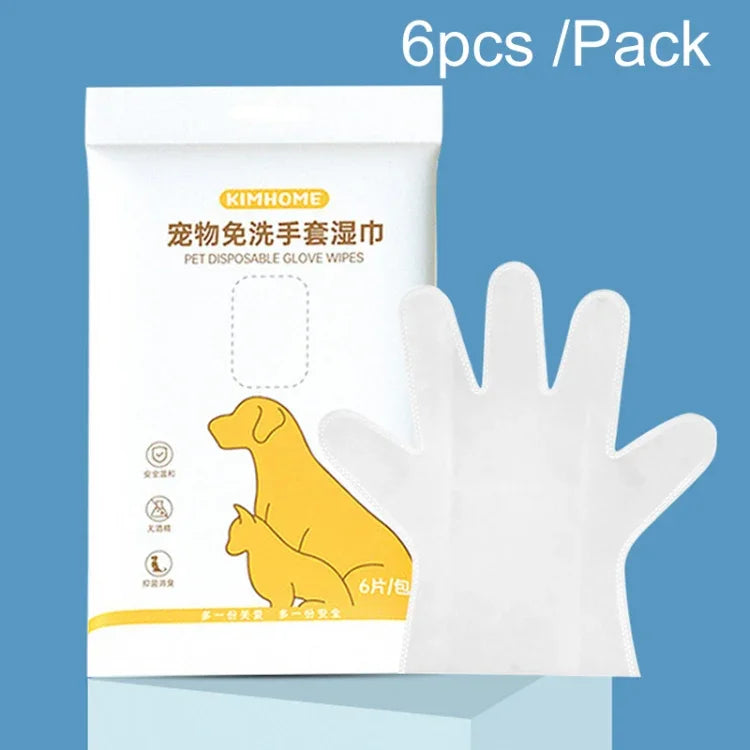 KIMHOME寵物免沖洗手套濕巾 狗貓沐浴除臭清潔乾洗用品，6片/包