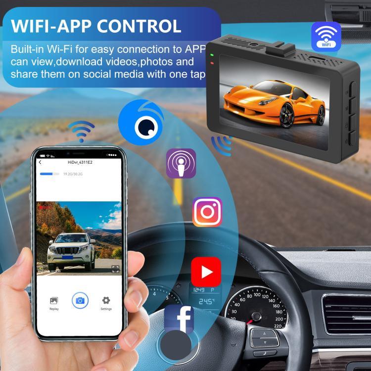 3-Inch Dual-Lens Front 4K + Rear 2K HD WiFi Connected Driving Recorder, A5