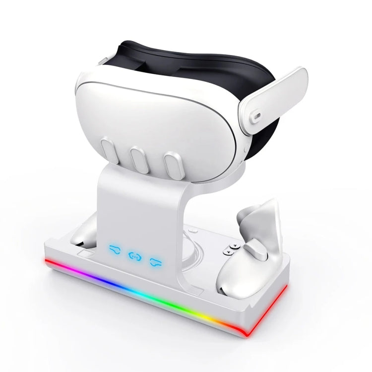 適用於 Meta Quest 3 頭戴充電座帶炫彩燈 VR 握把充電座，白色，黑色