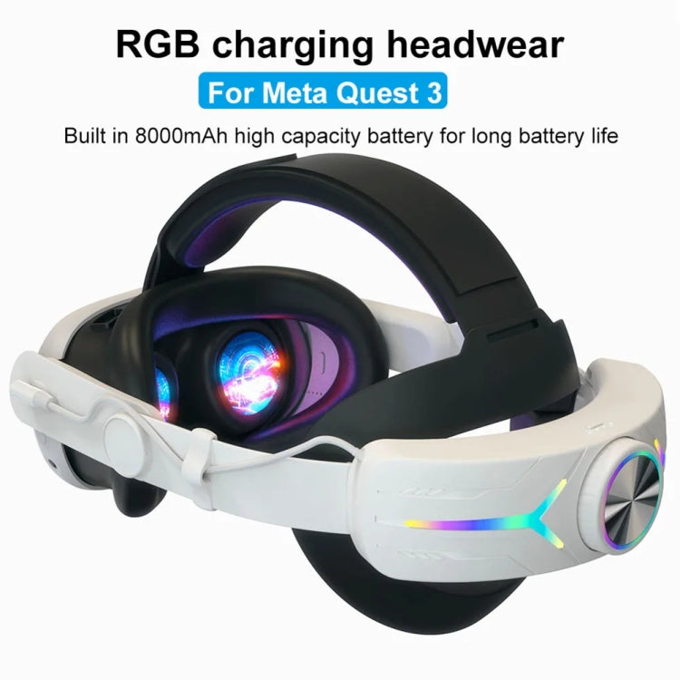 適用於 Meta Quest 3 USB 可充電 RGB 燈效可調折疊頭戴，適用於 Meta Quest 3（精英版）、Meta Quest 3（白色）、Meta Quest 3（黑色）