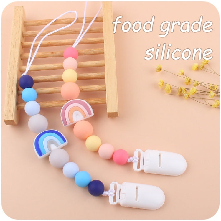 Baby Anti-drop Chain Pacifier Clips Silicone Rainbow Beads Dummy Holder Nipple Clip, Rainbow Purple, Rainbow Pink, Rainbow Blue
