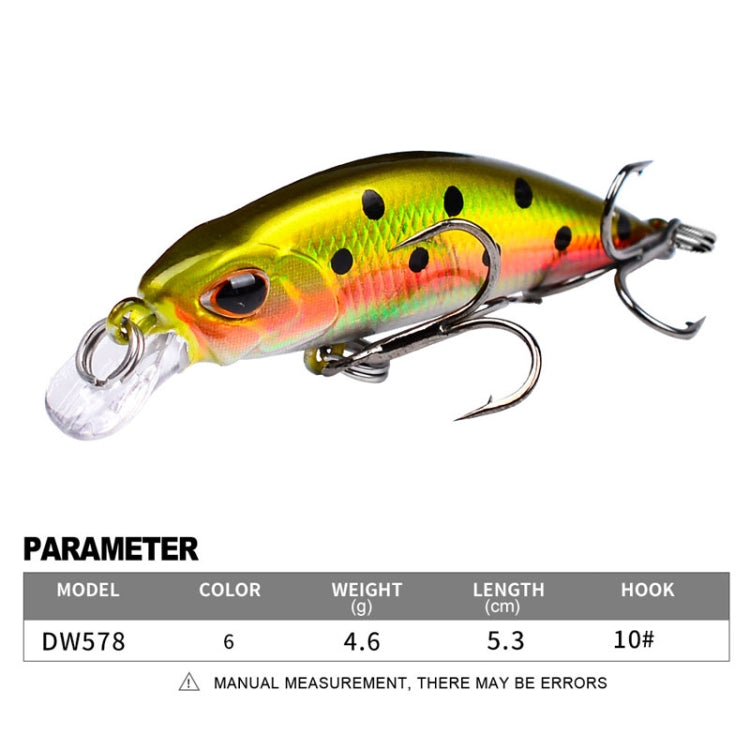5.3cm 4.6g下沉小魚假餌 長投擲仿生塑膠硬餌 釣魚用具，PROBEROS DW577 8003 鉤，PROBEROS DW578 普通鉤