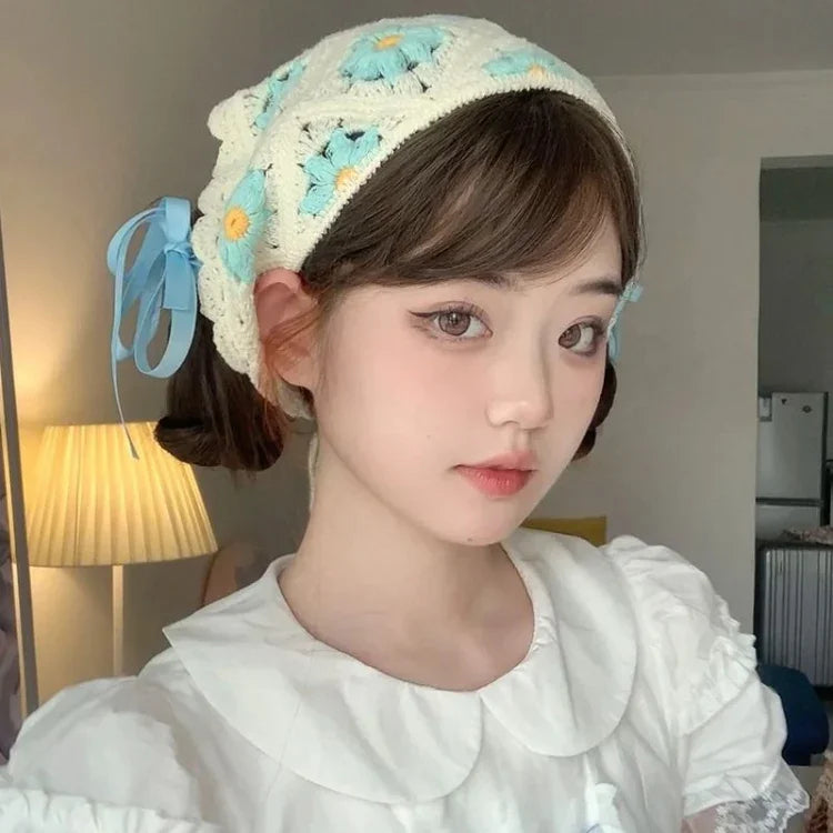 手工鉤針三角髮帶 多功能復古女孩鄉村風髮帶，均碼