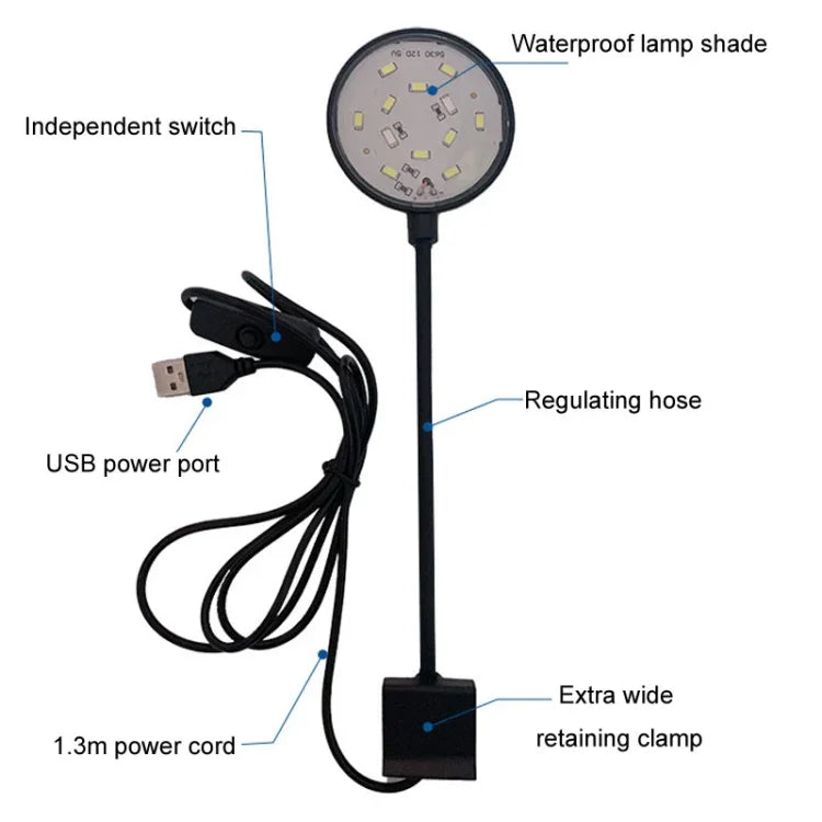 5W 魚缸LED夾燈 USB 插頭照明水族透光水草燈