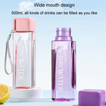 Simple Square Mug Portable Leak-Proof Plastic Cup Sports Camping Bottle, 500ml