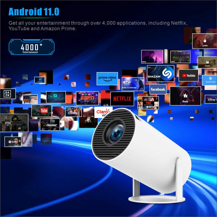 HY300 PRO 智能投影機 Android 11.0 系統 160 流明便攜投影機，歐規插頭，美規插頭，英規插頭，澳規插頭