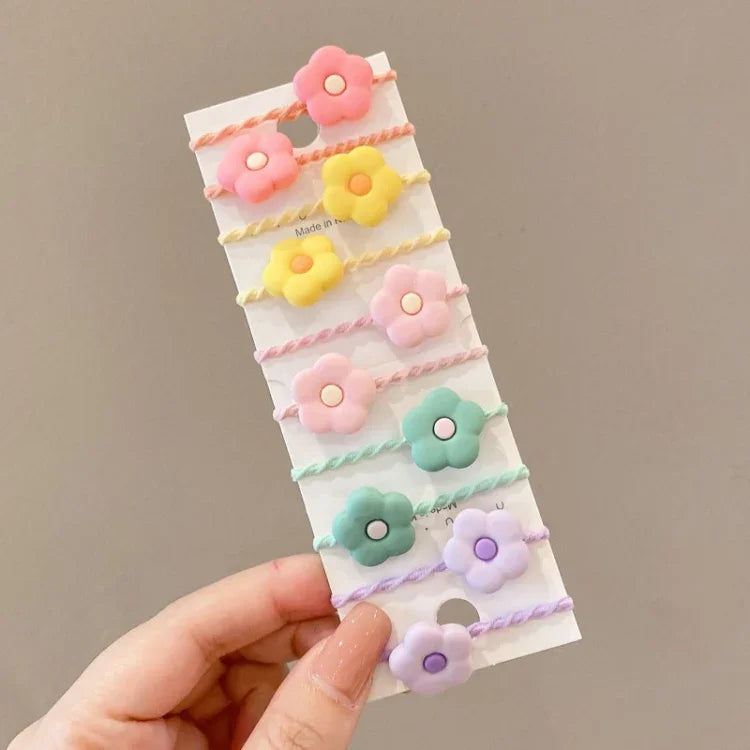 10件套兒童可愛髮圈嬰兒小號不易斷髮帶，花朵1、酪梨、水果與蔬菜、花朵2、彩色八瓣花、粉紅糖果、青蛙動物、冰淇淋、西瓜水果、透明雛菊、奶油色...