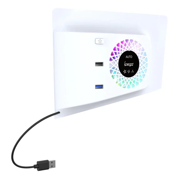 適用於 PS5 Slim ipega PG-P5S019 溫控散熱風扇面罩冷卻器 + 帶 RGB 燈的 USB 集線器，ipega PG-P5S019