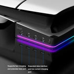 適用於 Sony PS5 Slim IPEGA PG-P5S021 RGB 燈主機橫置支架，帶 4 個 USB 集線器，白色