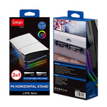 適用於 Sony PS5 Slim IPEGA PG-P5S021 RGB 燈主機橫置支架，帶 4 個 USB 集線器，白色