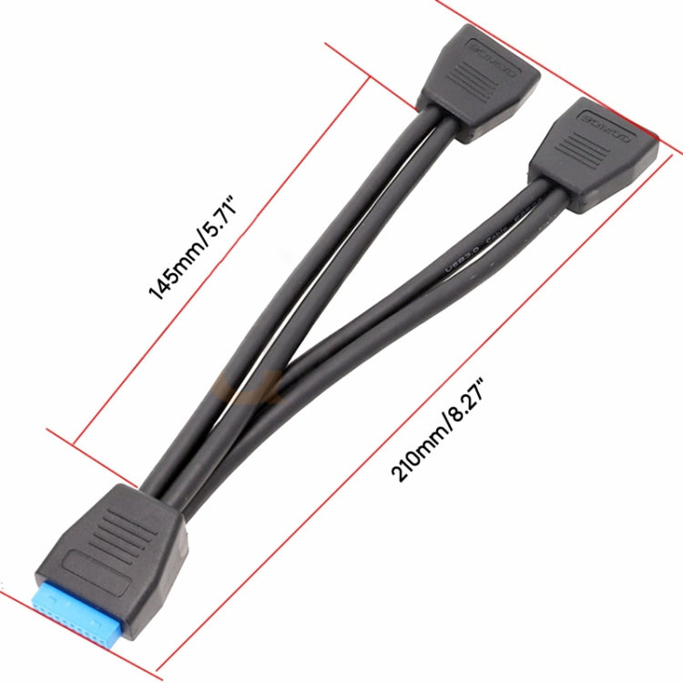 電腦主機板 19 針 USB3.0 一分二延長線, 21cm 19針