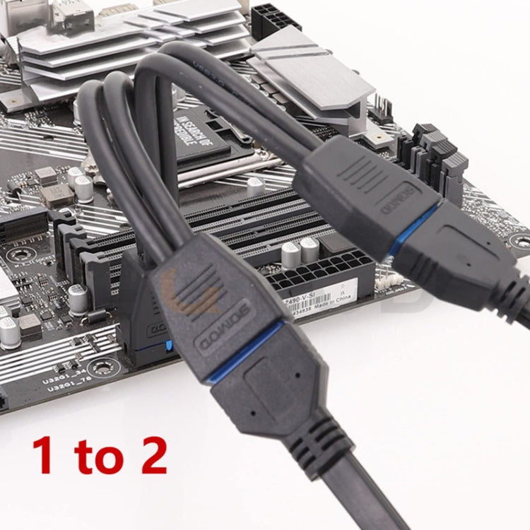 電腦主機板 19 針 USB3.0 一分二延長線, 21cm 19針