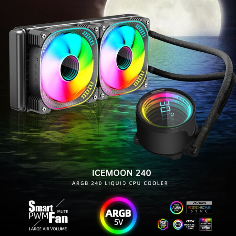 COOLMOON CM-YM-240T 數位 ARGB 鏡頭版一體式水冷 CPU 散熱器溫度顯示 CPU 風扇, CM-YM-240T