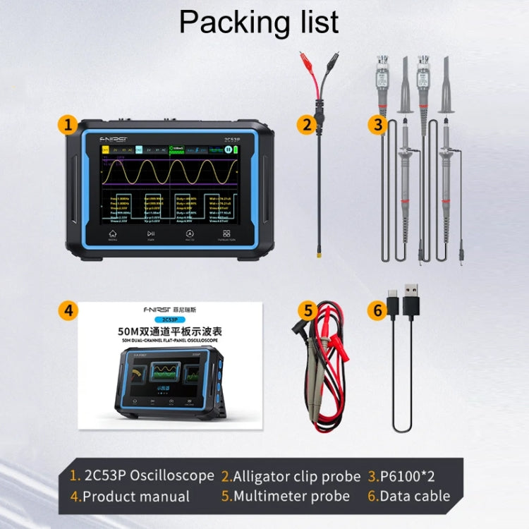 FNIRSI 2C53P雙通道平板數位示波器多用電表信號產生器三合一，2C53P