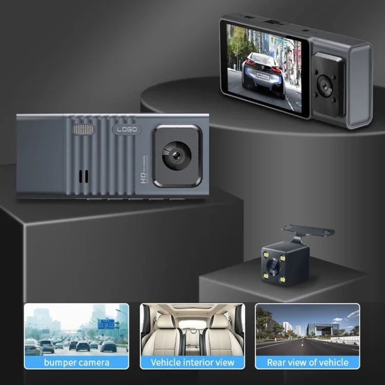 三鏡頭3吋IPS螢幕WiFi車載行車記錄器1080P夜視行車攝影機，32G，64G