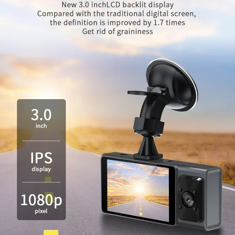 三鏡頭3吋IPS螢幕WiFi車載行車記錄器1080P夜視行車攝影機，32G，64G