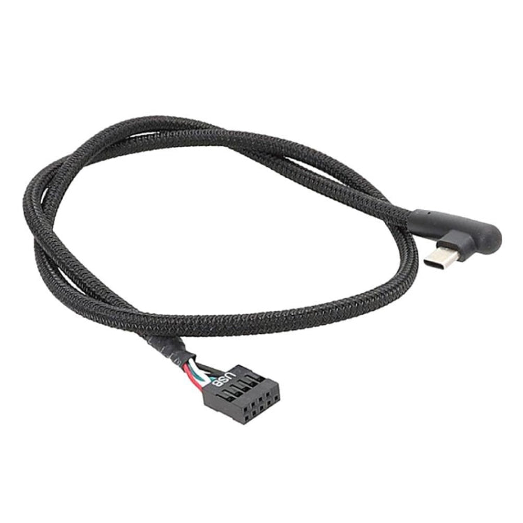 主機板 USB 9針至 Type-C 彎頭數據線編織網線, 60cm 彎頭