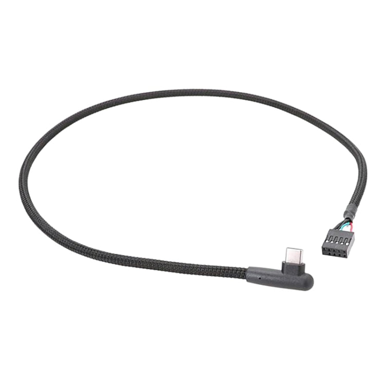主機板 USB 9針至 Type-C 彎頭數據線編織網線, 60cm 彎頭