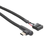 主機板 USB 9針至 Type-C 彎頭數據線編織網線, 60cm 彎頭