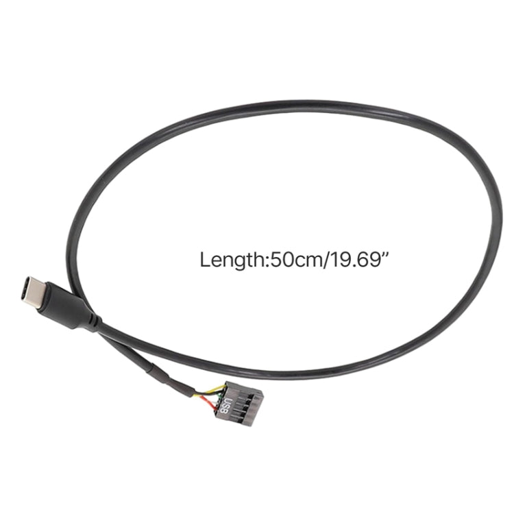 主機板 USB 9針至 Type-C 直頭數據雙層屏蔽線, 50cm 直頭