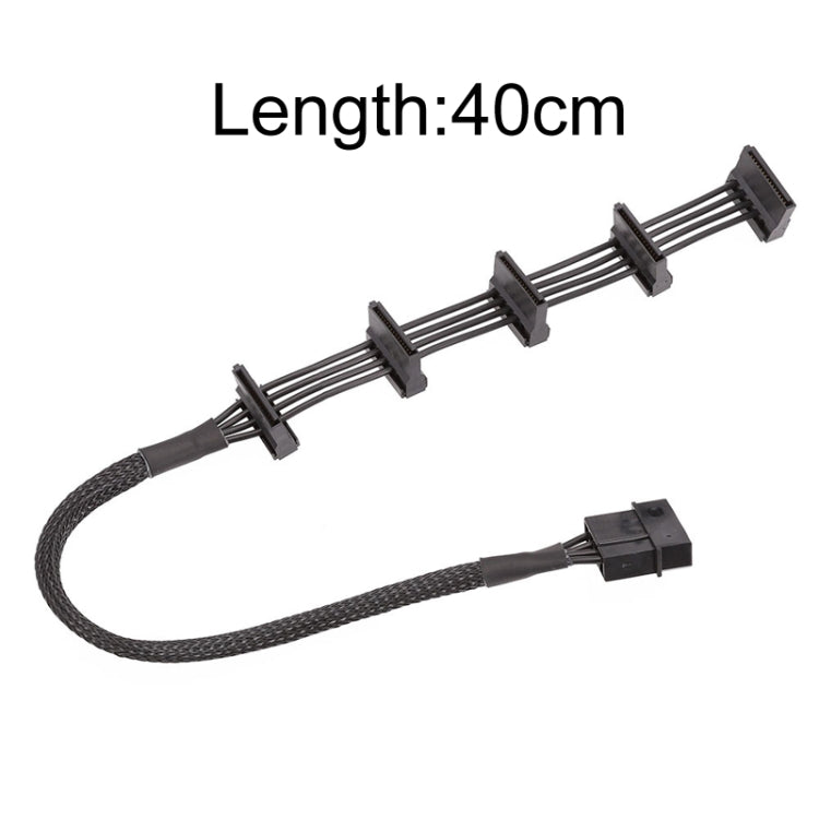 18AWG 大型 4針套管格狀 1 對 5 SATA 硬碟籠線, 40cm 4針 1 對 5