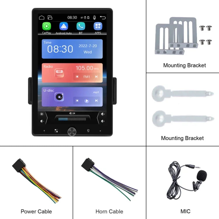 10.4 吋 MP5 單把垂直螢幕手動旋轉安卓導航，附無線 Carplay 倒車攝影
