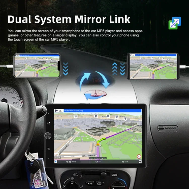 10.4 吋 MP5 單把垂直螢幕手動旋轉安卓導航，附無線 Carplay 倒車攝影