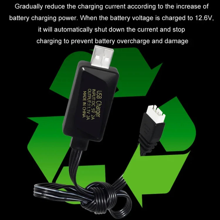 11.1V 2A 3S 鋰電池 USB 充電器帶燈，4 針插頭