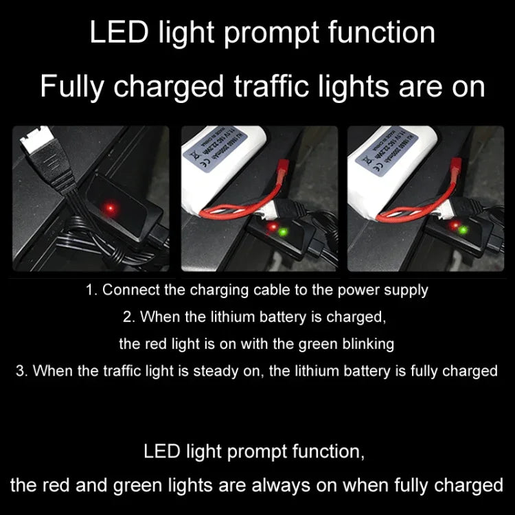 11.1V 2A 3S 鋰電池 USB 充電器帶燈，4 針插頭