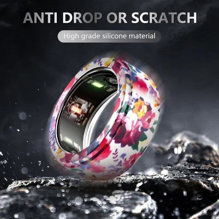 適用於 Samsung Galaxy Ring / Oura Ring 矽膠彈性印花保護套，防刮保護殼，S，M