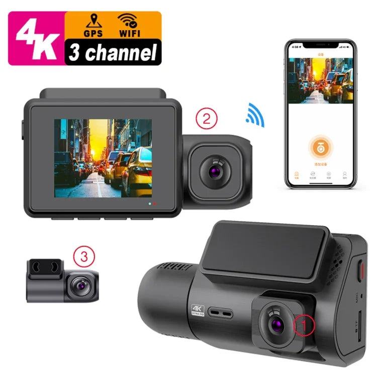 M700A三通道車載記錄器4K UHD前+1080P內+2K後+GPS+WiFi行車記錄器，M700A