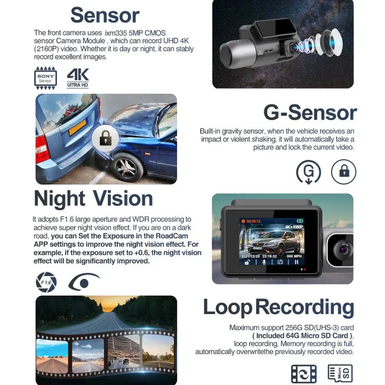 M700A三通道車載記錄器4K UHD前+1080P內+2K後+GPS+WiFi行車記錄器，M700A