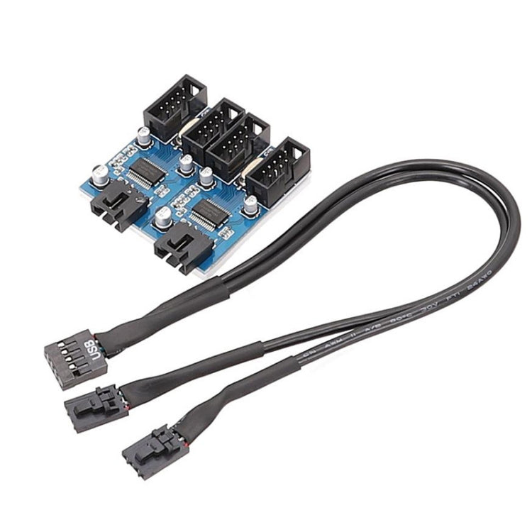 主機板 9針 USB2.0 1 進 4 延長線 帶晶片 支援多介面共用, 1 進 4