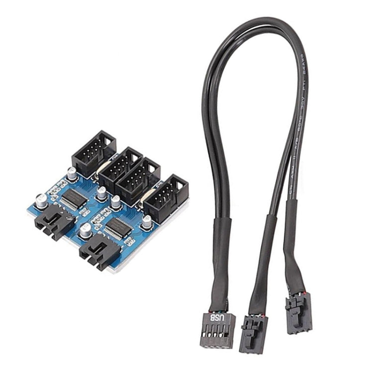 主機板 9針 USB2.0 1 進 4 延長線 帶晶片 支援多介面共用, 1 進 4