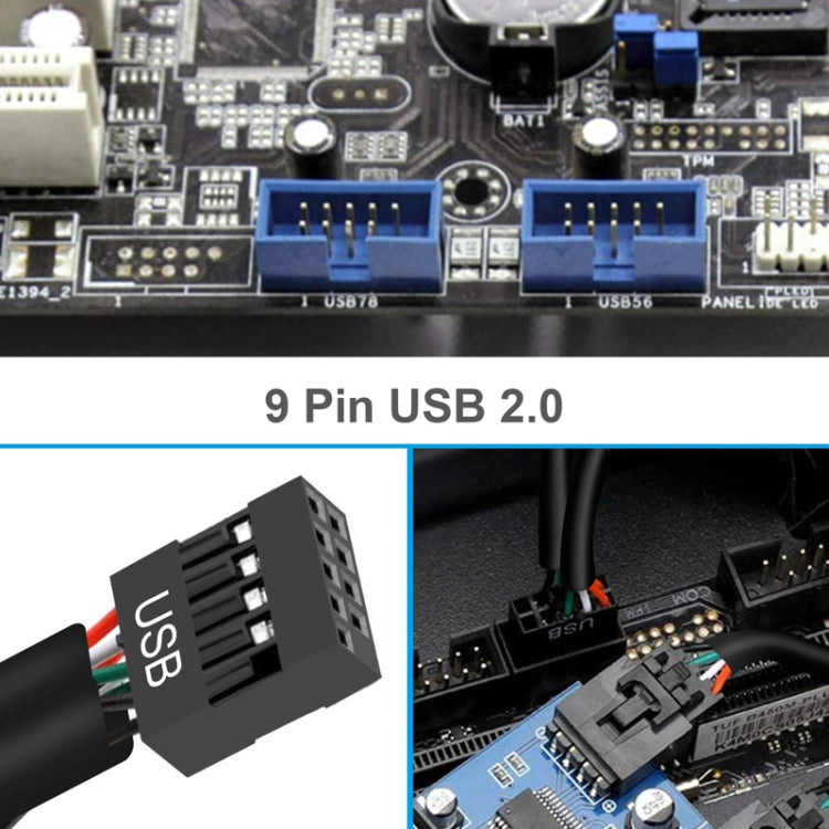 主機板 9針 USB2.0 1 進 2 延長線 帶晶片 支援多介面共用, 1 進 2