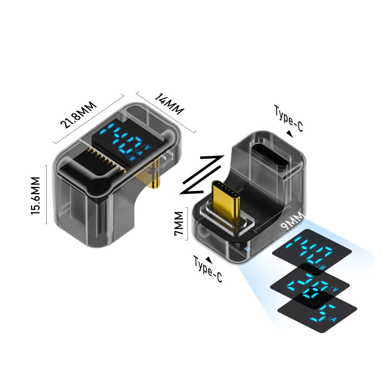 Type-C 數位顯示 U 型轉接頭 180度彎頭 140W 4.0 轉接器, 180度彎頭
