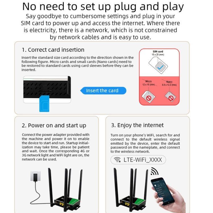 4G 無線插入式路由器可拆卸延伸天線 LTE 監控網絡 WiFi 熱點，歐規插頭，LT210B