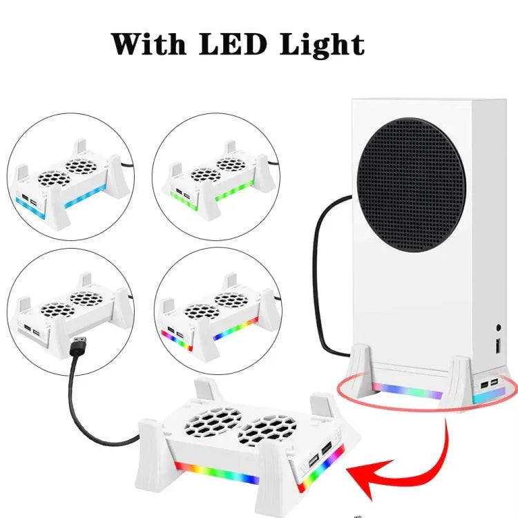 適用於 XBOX Series S 主機底座散熱風扇，內建 LED 燈條，底座散熱風扇白色，底座散熱風扇黑色